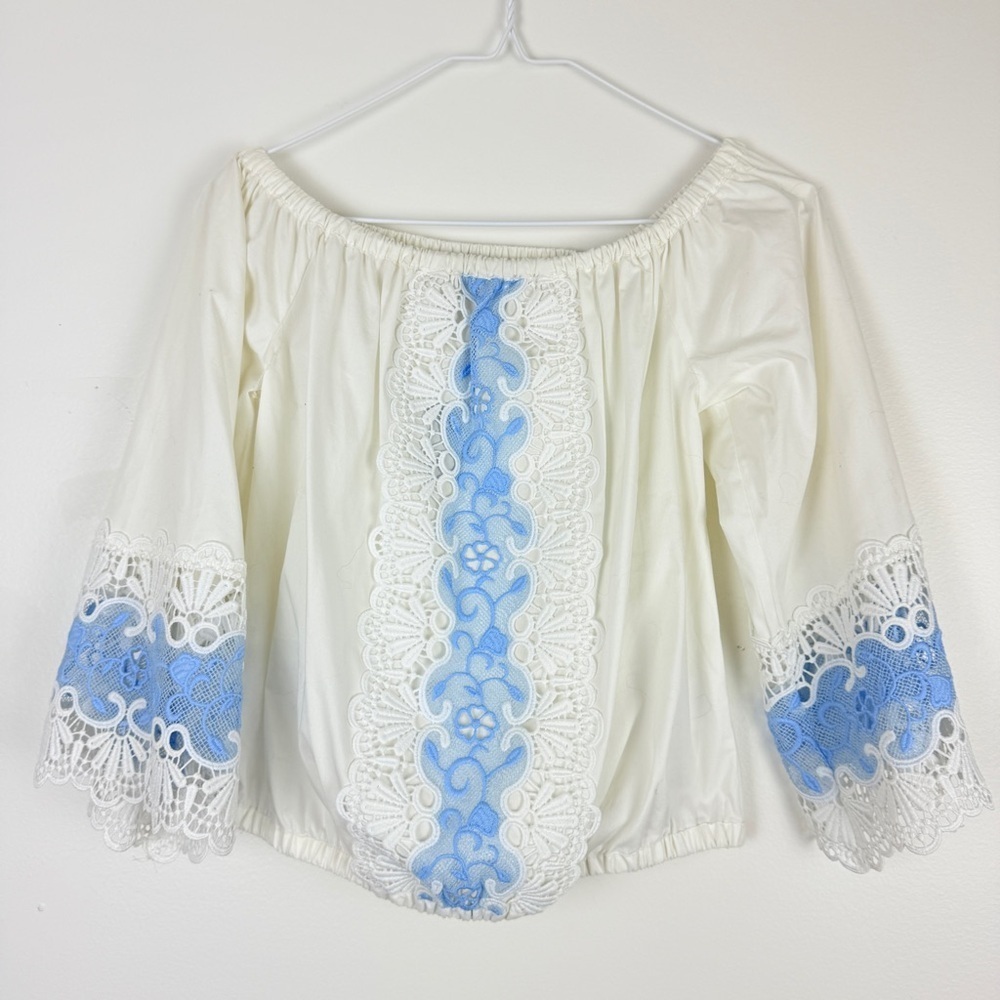 NWT Express White Lace Off-Shoulder Blouse Romantic Boho Chic Embroidered Top